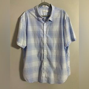 Calvin Klein Mens Blue Plaid Short Sleeve Button Up Size XXL